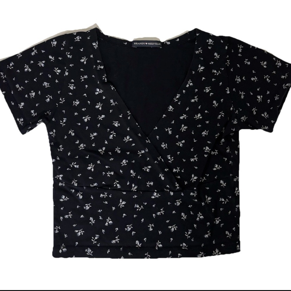 Brandy Melville Navy Blue Floral Print Amara Crop Top Women Medium